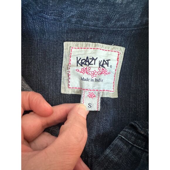 Krazy Kat Women’s Denim Jacket Small Embroidered Boho Western (Missing Buttons) - Picture 6 of 8